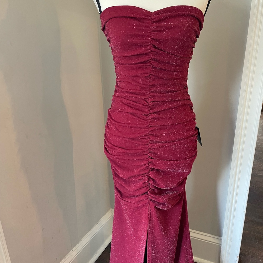 NWT Lulus Red Wine Strapless Maxi Dress Size S